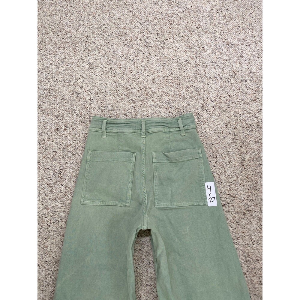 Zara High-Rise The Marine Straight Wide Leg Raw Hem Light Green 4 - Picture 7 of 10